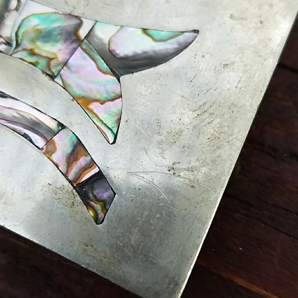 Vintage Silver Belt Buckle W/ Fish & Design